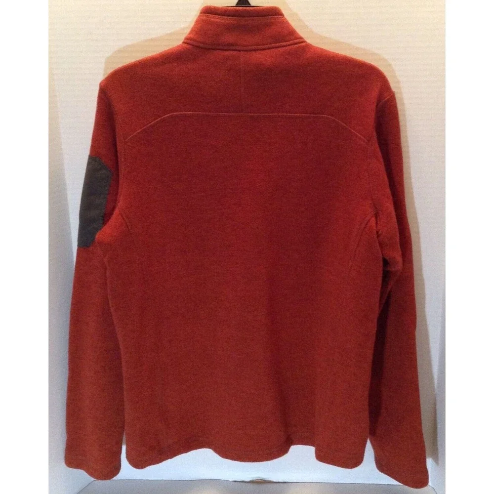 Eddie Bauer Sweater Men M Burnt Orange 1/4 Zip Pullover Fleece Lined Arm Patch